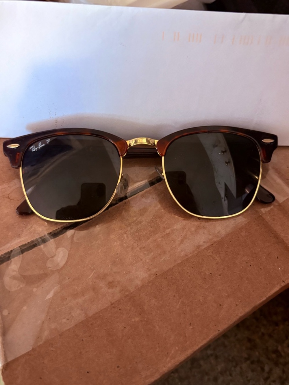 Ray-Ban Clubmaster Polarized Sunglasses - Tortoiseshell/Gold Frame, Green Lenses